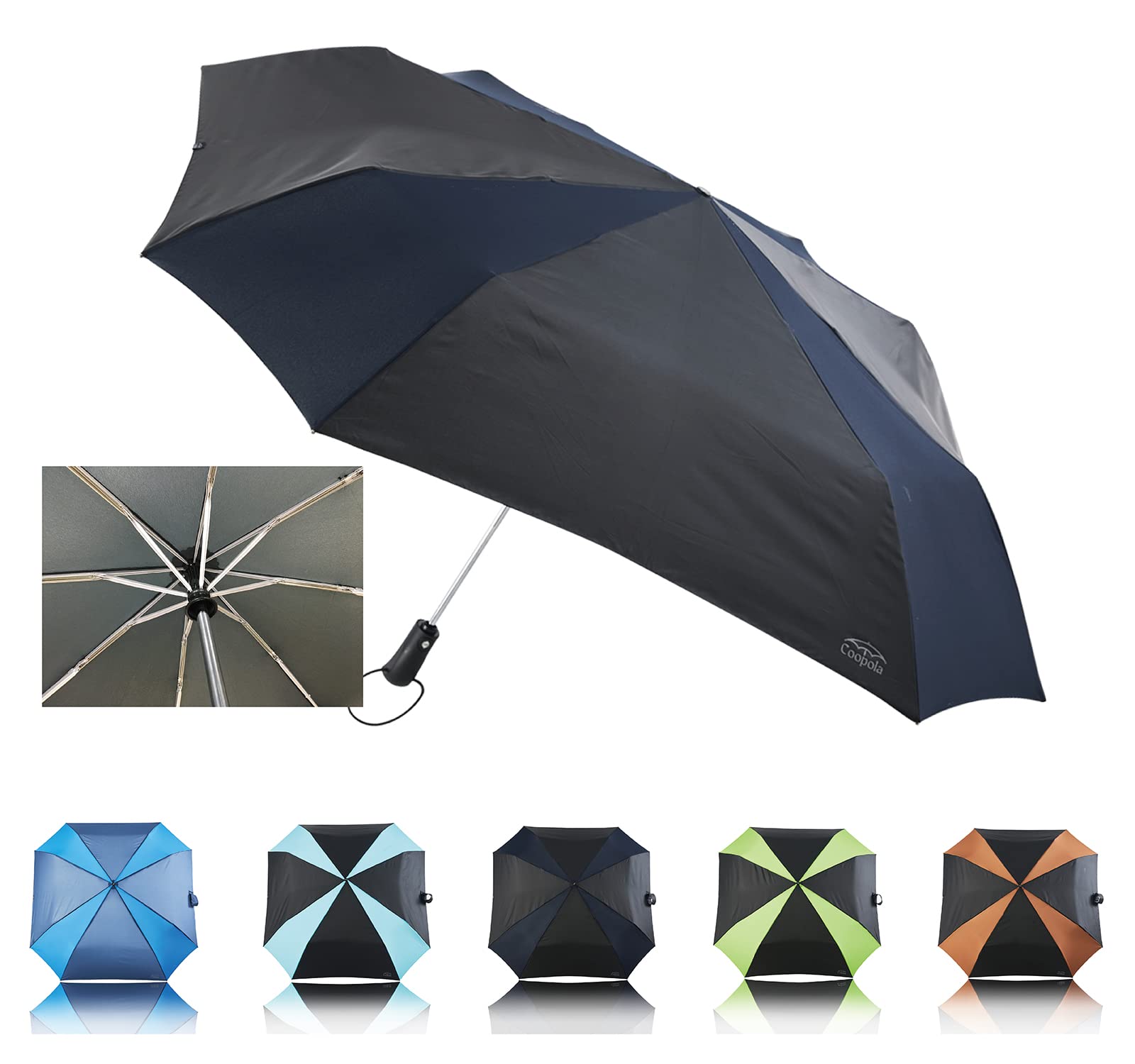 CoopolaExtra Large Square Golf Umbrella - 55-Inch Arc Large Umbrella with One-Touch Auto Open and Close Button, UV Umbrella w/UPF 50+ Fabric, Portable 1.04 lbs Oversized Foldable Umbrella (BLK/BLUE)