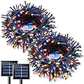 JMEXSUSS 2 Pack Solar String Light 100LED 32.8ft 8 Modes Solar Christmas Lights Waterproof for Gardens, Wedding, Party, Homes, Christmas Tree, Curtains, Outdoors (Multicolor)