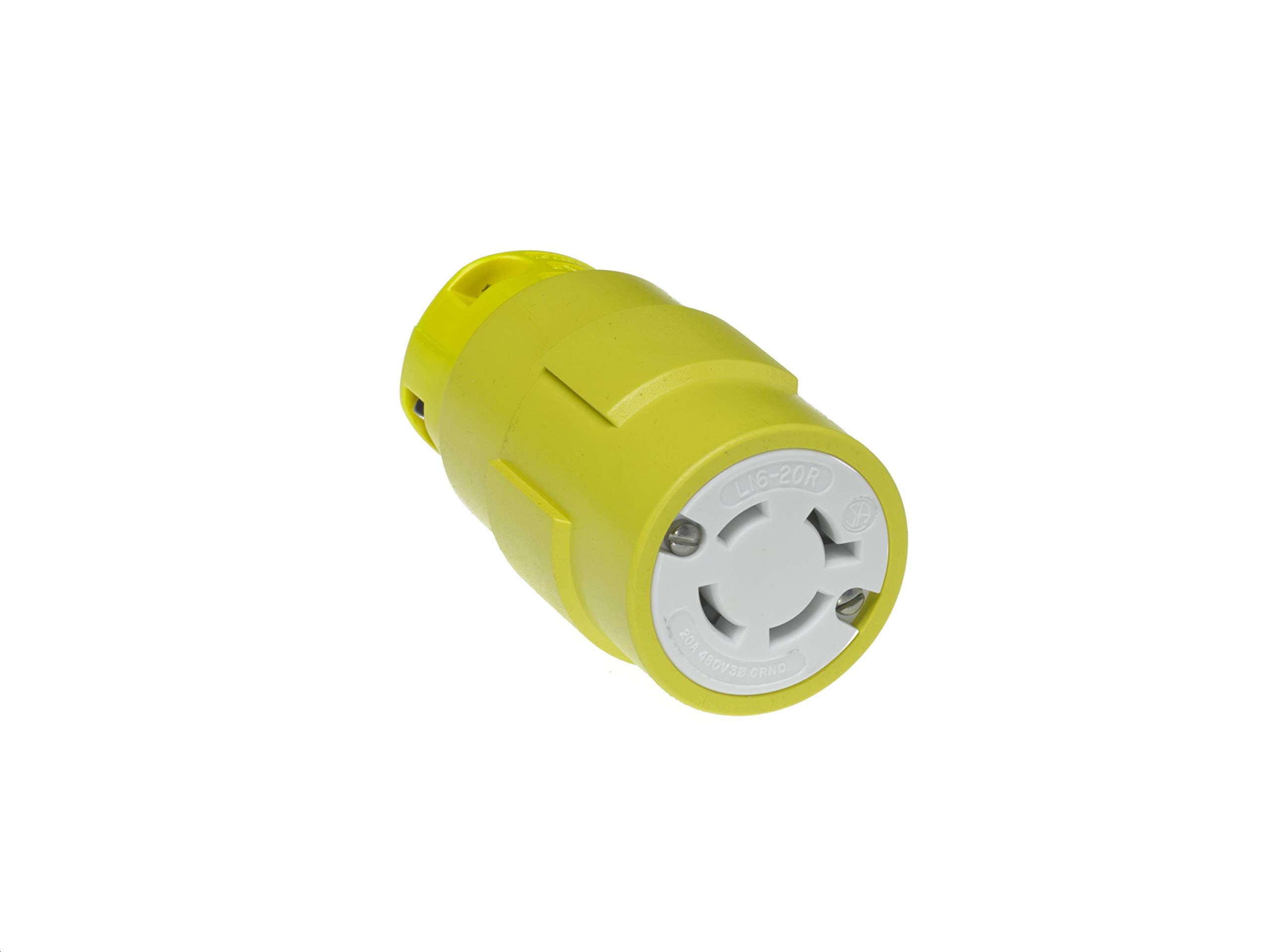 Woodhead2776 Super-Safeway Connector, Industrial Duty, Locking Blade, 3 Phase, 3 Poles, 4 Wires, NEMA L16-20 Configuration, Rubber, Yellow, 20A Current, 480V Voltage