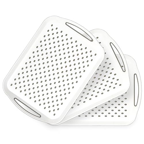 Kazozobi Anti-Slip Serving Trays with Handles 3 Pcs White