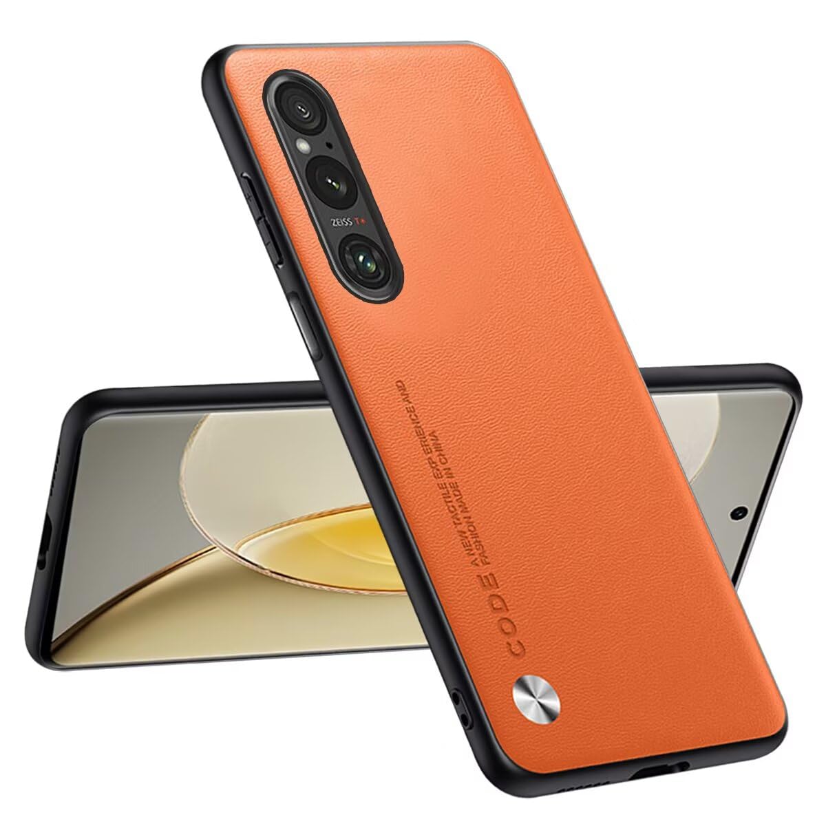 Topme Handyhülle Für Sony Xperia 1 V – TPU-Silikon, Mit Ledertextur & Metallknopf, Farbe Gelb