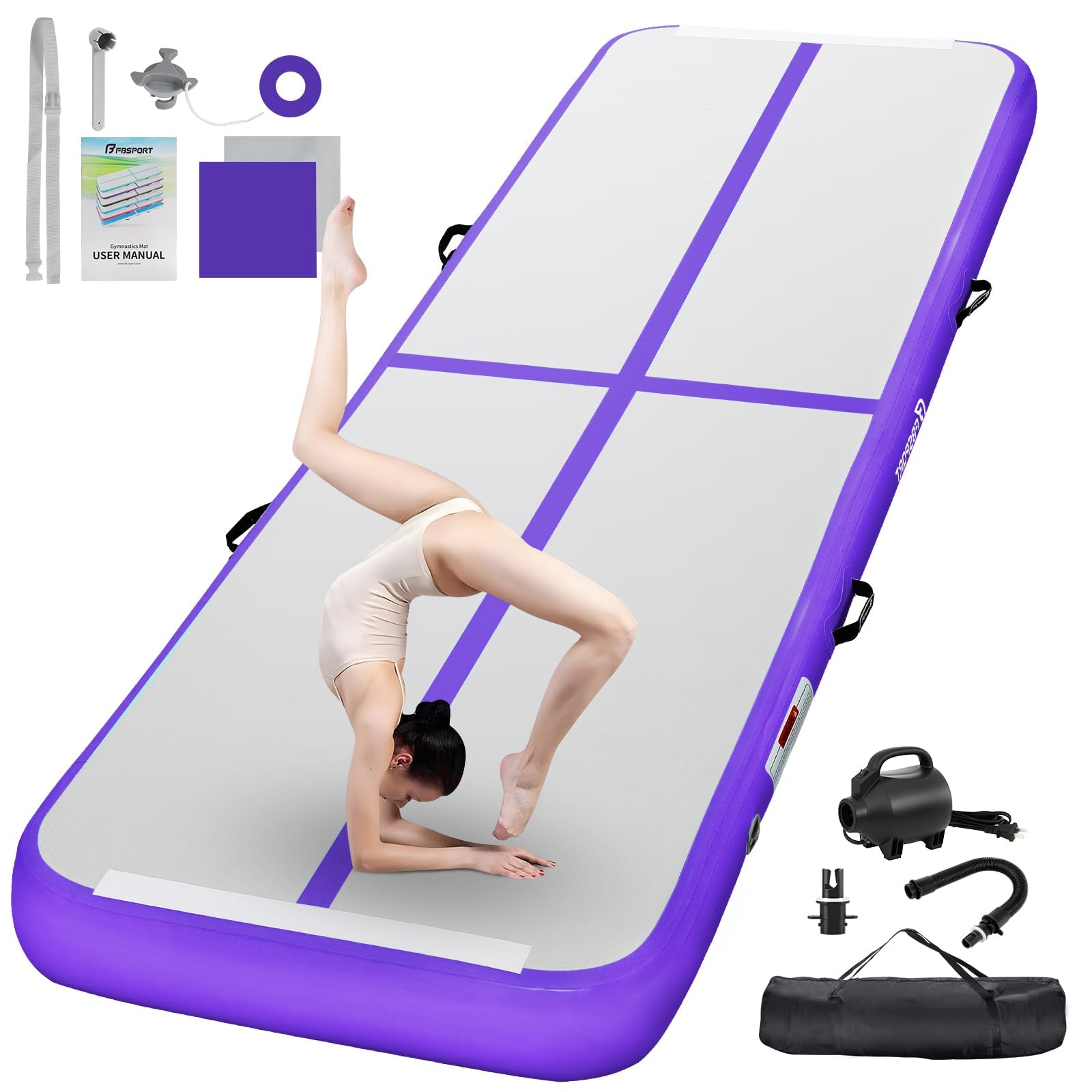 FBSPORT Inflatable Gymnastics Mat, 3/4/5/6m Tumble Track, with Air Pump