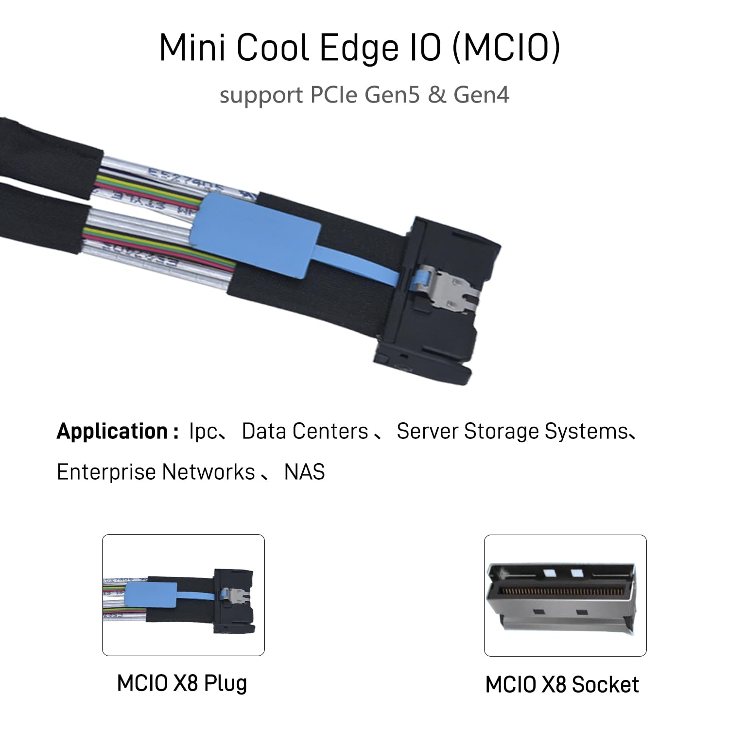 Cavo PCIe 5.0 MCIO x8 a 2 x SFF-8639 per SSD U.2 NVMe con alimentazione a 15 pin, 40 cm