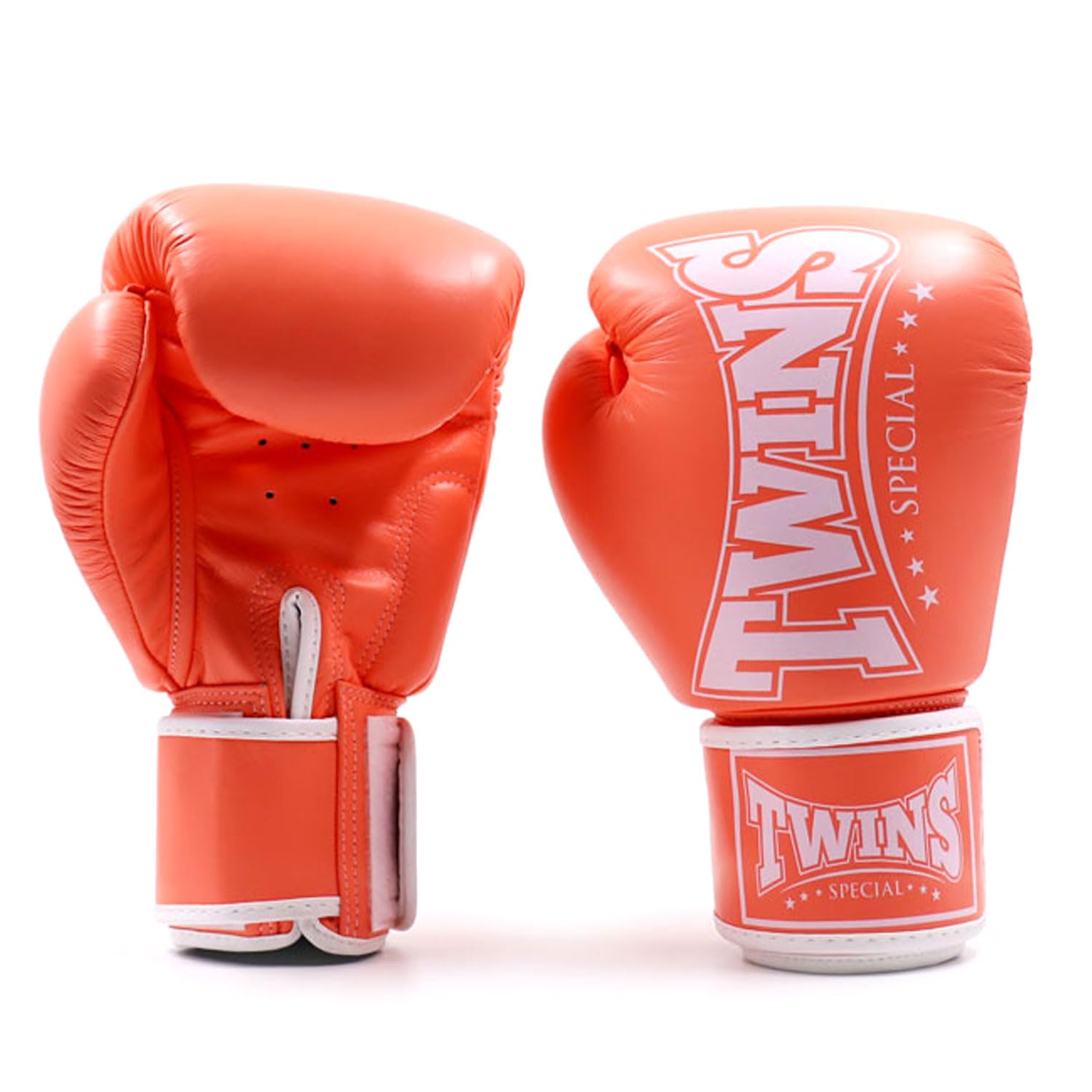 Twins Special BGVL4P Pastel Collection Leather Boxing Gloves, Hook & Loop Closure, For Muay Thai, Boxing, Kickboxing & MMA Training & Sparring (Tangerine, 10oz)
