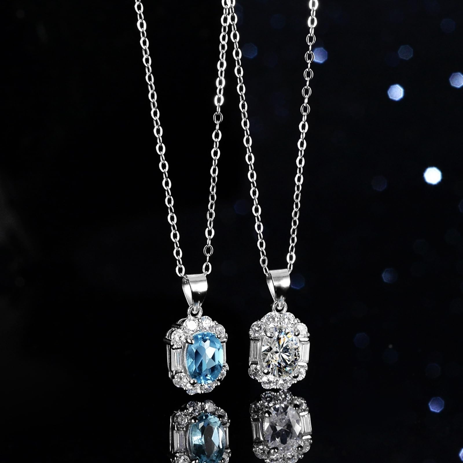 Collares de topacio con halo ovalado de moissanita para mujer, collares de gemas para mujer, moissanita
