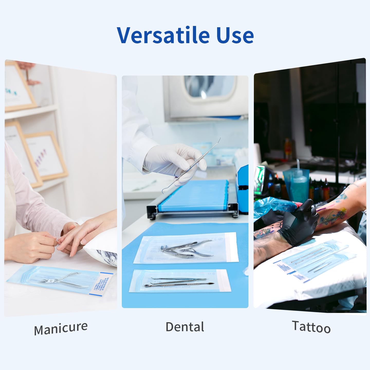 Paquete de 200 bolsas de esterilización autosellantes de 5.3 x 11 pulgadas con indicador de cambio de color, bolsas esterilizadoras de autoclave para herramientas dentales, tatuajes