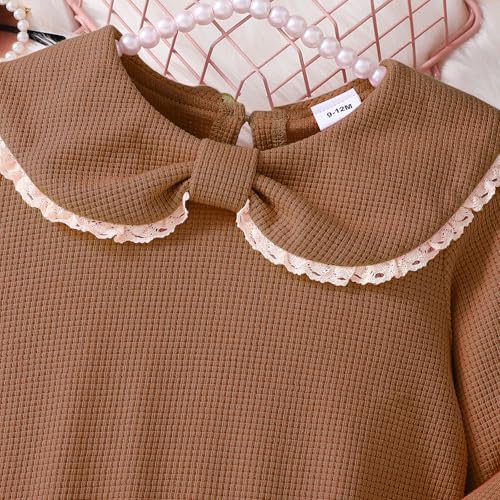 Madjtlqy Baby Girl Fall Winter Outfits Clothes Long Sleeve Doll Collar Sweatshirt Tops + Bell Bottoms Set3