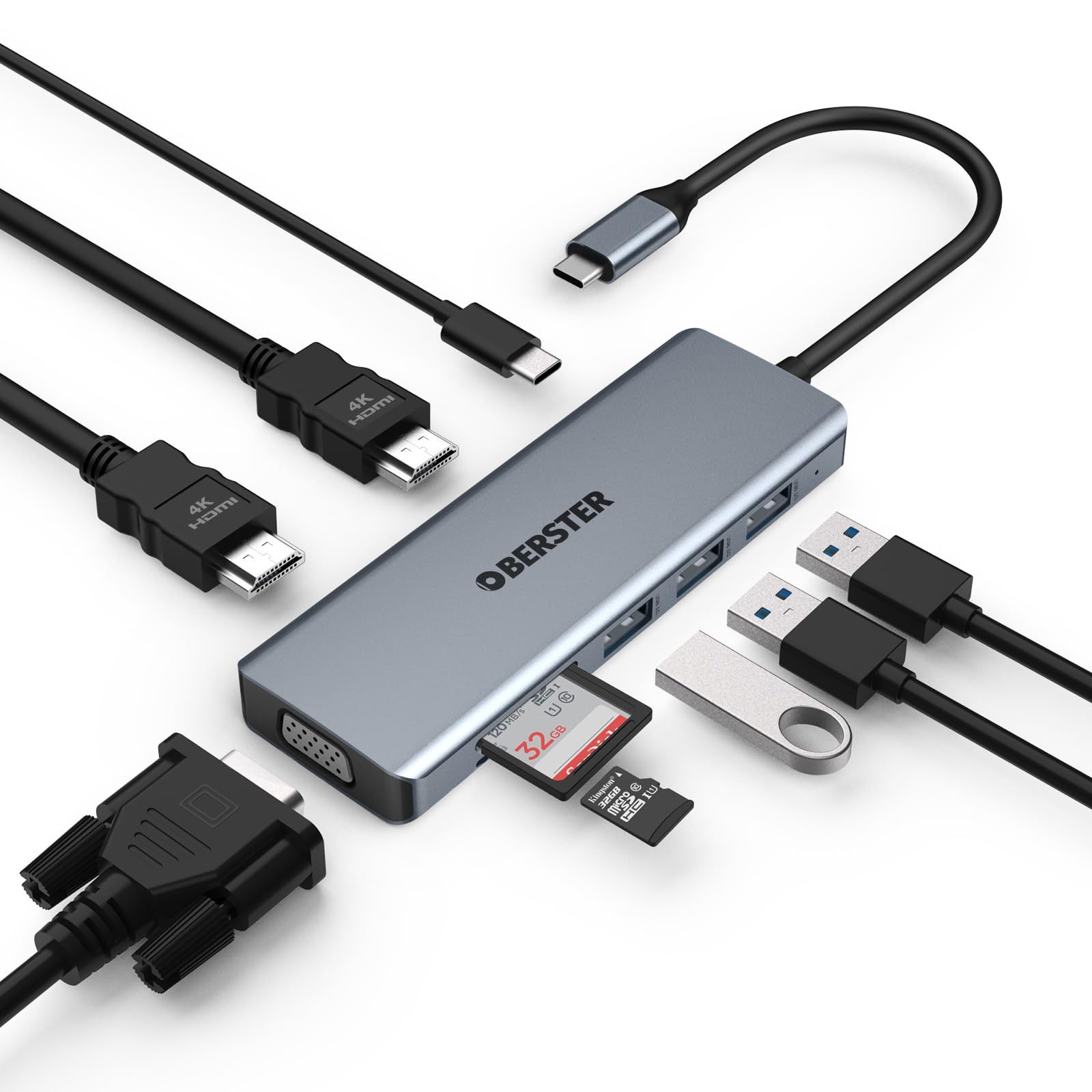 OBERSTER ドッキングステーション Laptop Docking Station, OBERSTER 9 in 1 Triple Display USB C