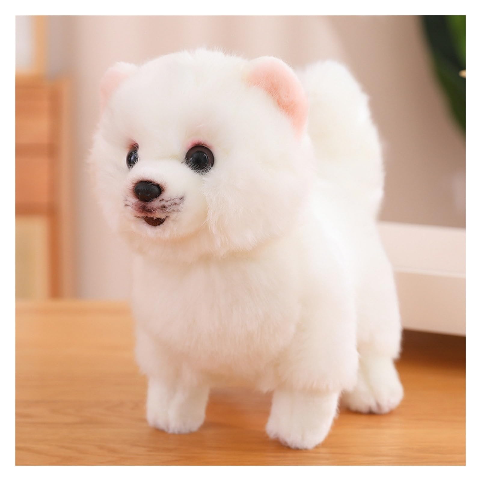 TOPLITHE Peluche De Pomerania De Simulación, Animales De Peluche De Pomerania Realistas Regalos De Peluche De Perro Esponjoso for Cumpleaños De Niños Y Niñas(White)
