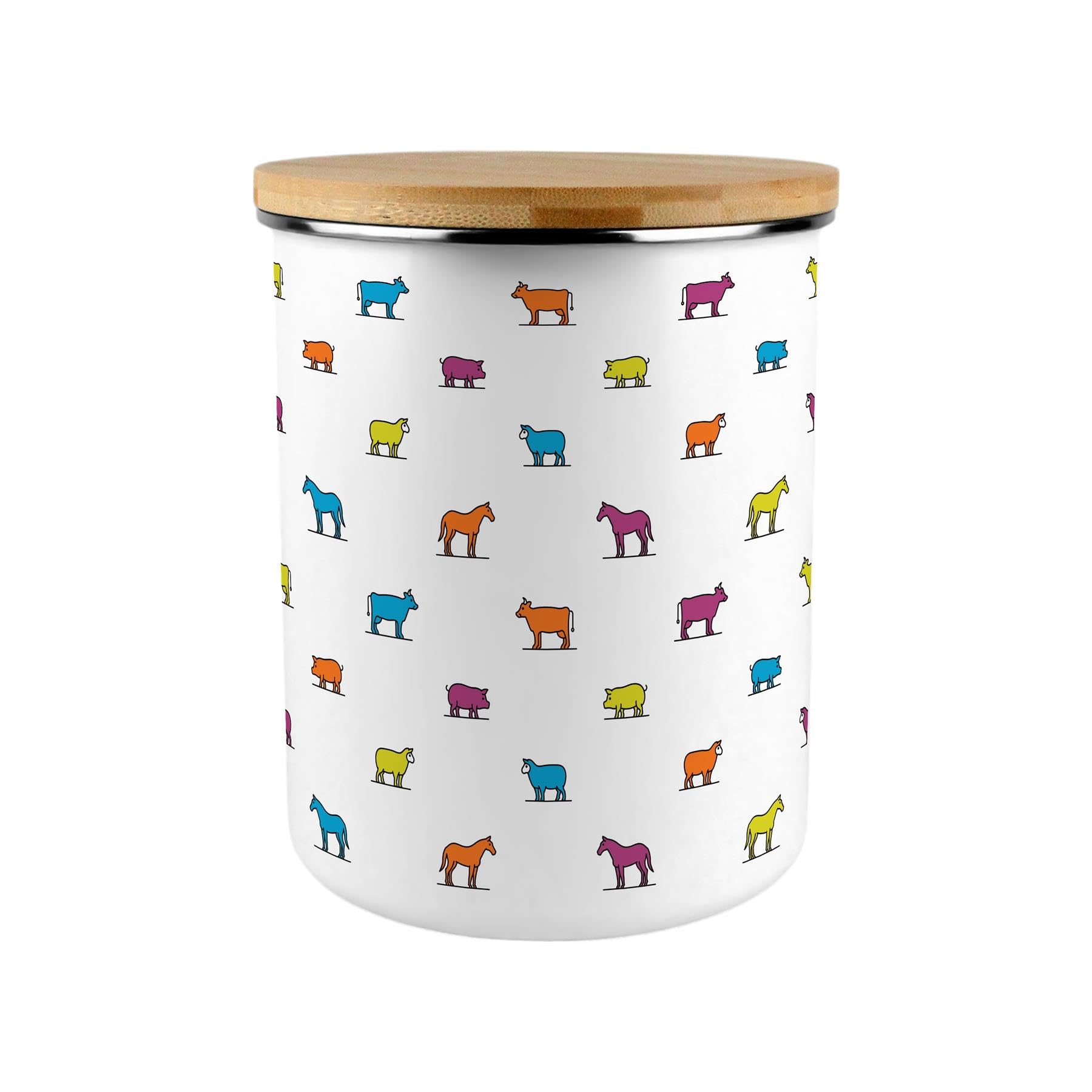 Farm Animals Storage Canister - Colourful 2.7L Extra-Large Enamel Home & Kitchen Organisation Container