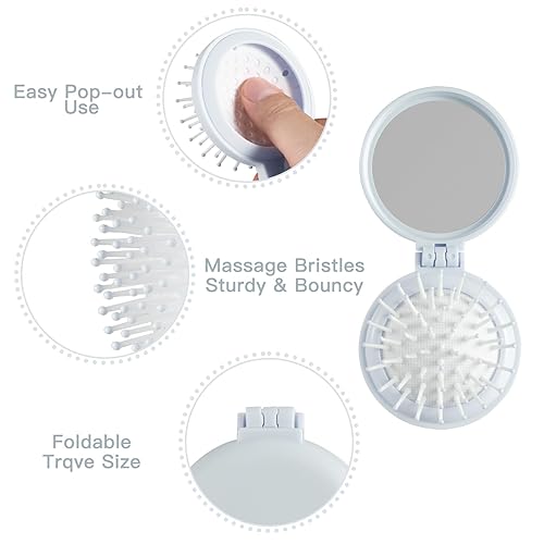 Miniatura 3 de Joi-Fun Mini cepillo de viaje para mujereshombresniños  Cepillo desenredante de bolsillo con espejo para cabello húmedo y seco  Juego de cepillo de