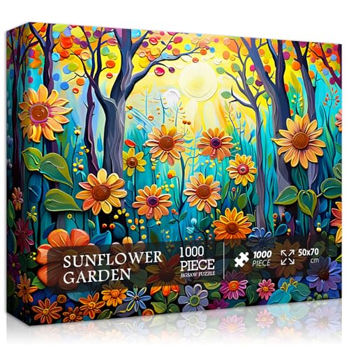 Sunflower Puzzles for Adults 1000 Pieces, Nature Spring Floral Garden Plant Jigsaw Puzzle Trees, Flowers Forest Sunset Themed, Challenge for Adults