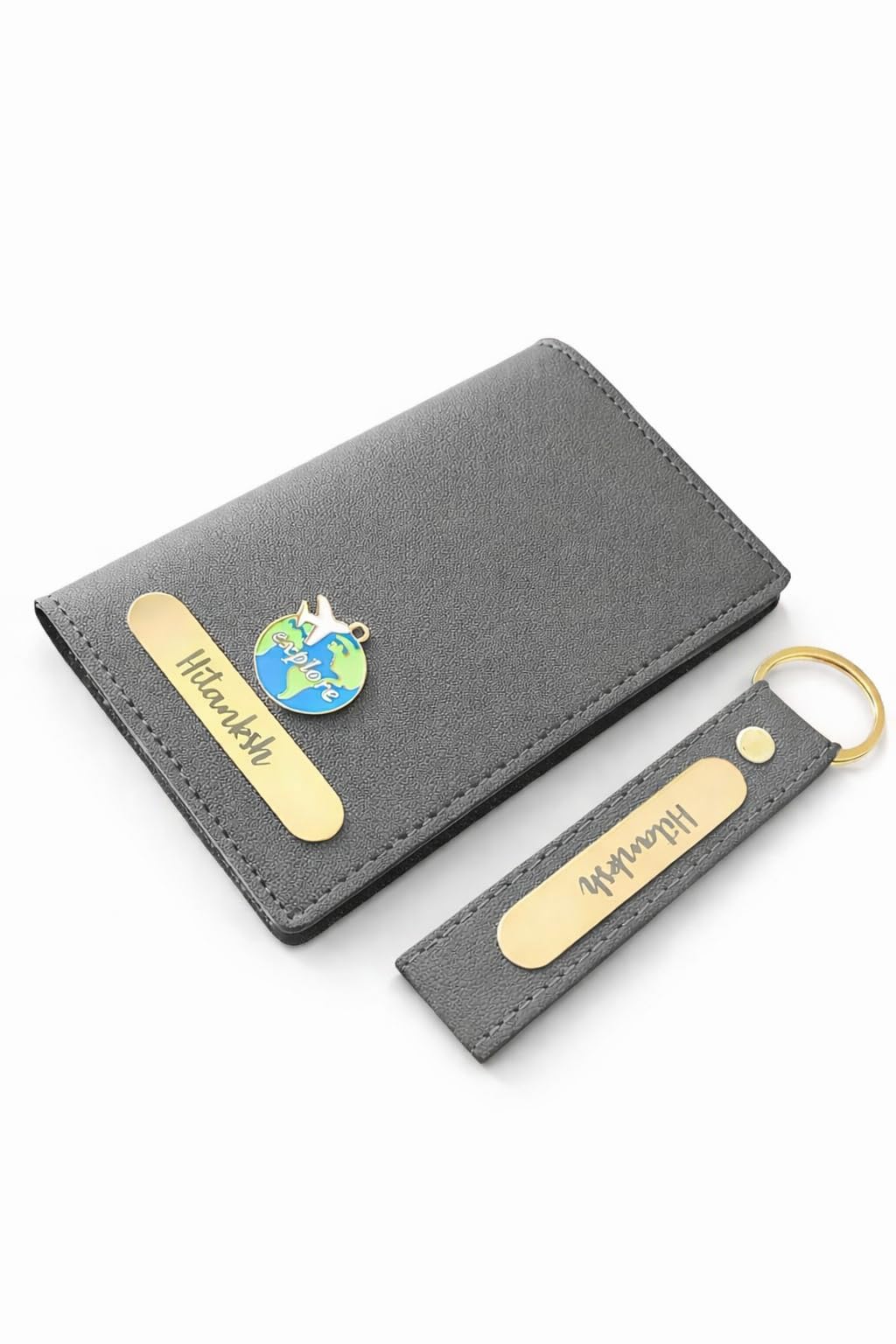Personalised Name & Charm Leather Passport Cover Holder | Passport Cover for Women | Diwali Gifts for Family and Friends | Travel Accessories | Choose Your Charm (Grey)-image-47