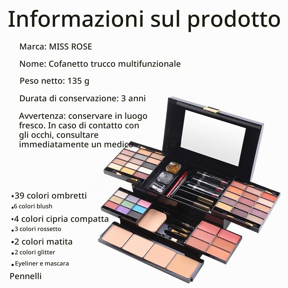 Make up set regalo, Kit trucchi make up completo, Valigetta trucchi, Set trucchi donna per ragazze adolescenti dai 13 ai 15 anni, Cosmetics Tavolozza Trucco(39 pezzi)