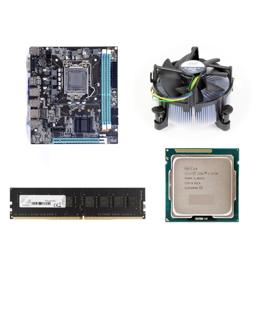 H61 Motherboard Combo Kit with Core i7 3rd Gen Processor(3770/3770s) 3.20 Ghz-3.90GHz + 4GB DDR3 RAM + CPU Fan (1 Year Replacement Warranty)