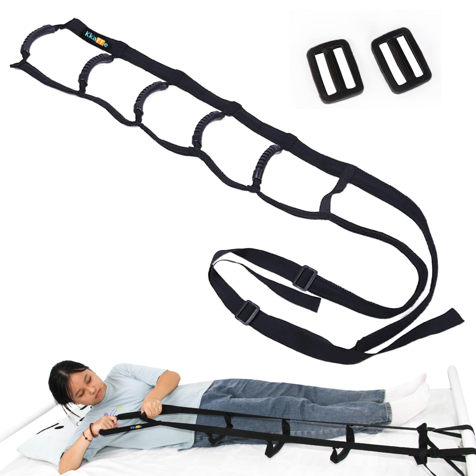 KkaFFe Bed Ladder Assist, Pull Up & Sit Up Assist Device with 6 Handle Grips,Adjustable Rope Bed Ladder strap,Bed Rope Ladder Helper for Elderly Adults,Seniors,Pregnant, Handicap, Injury