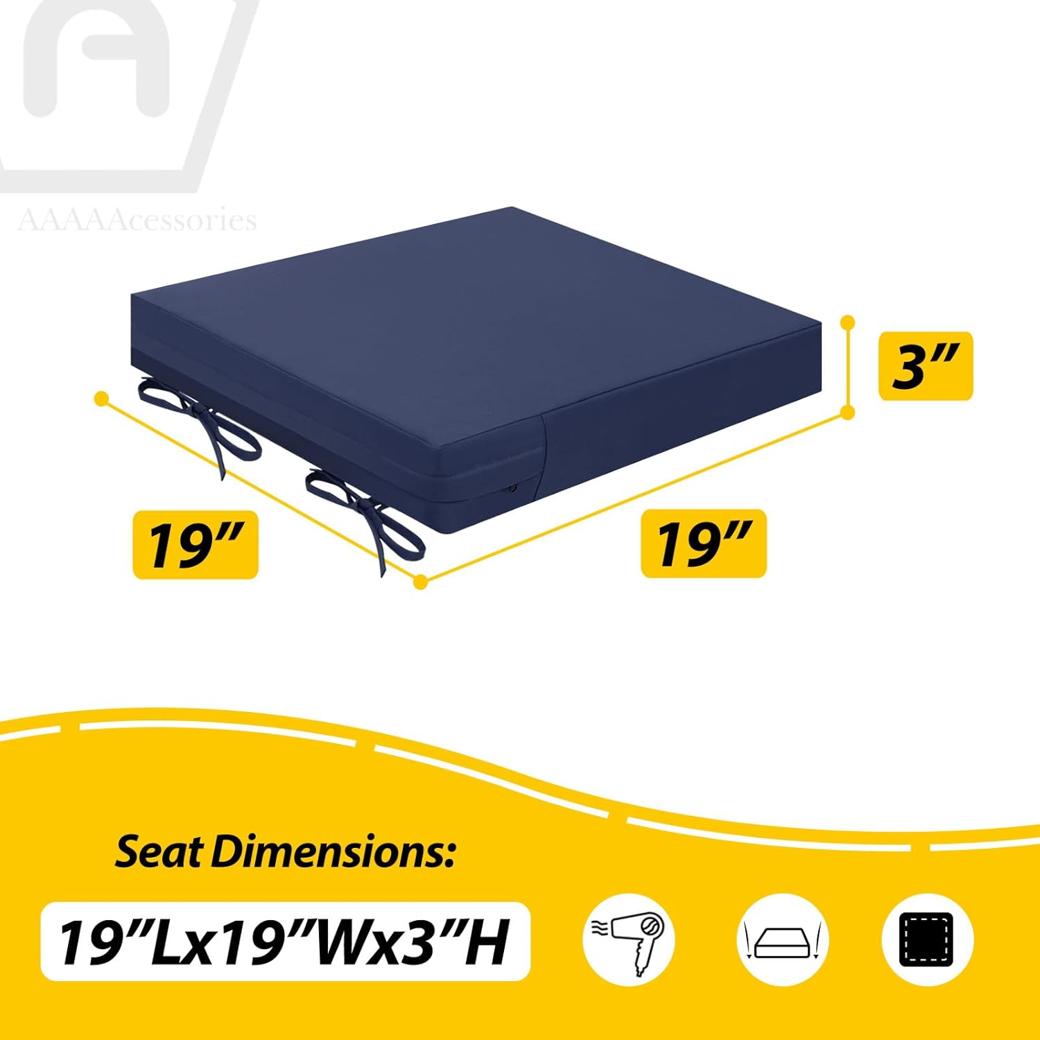 Navy Blue Foam Square Outdoor Dining Chair Cushions Set of 2