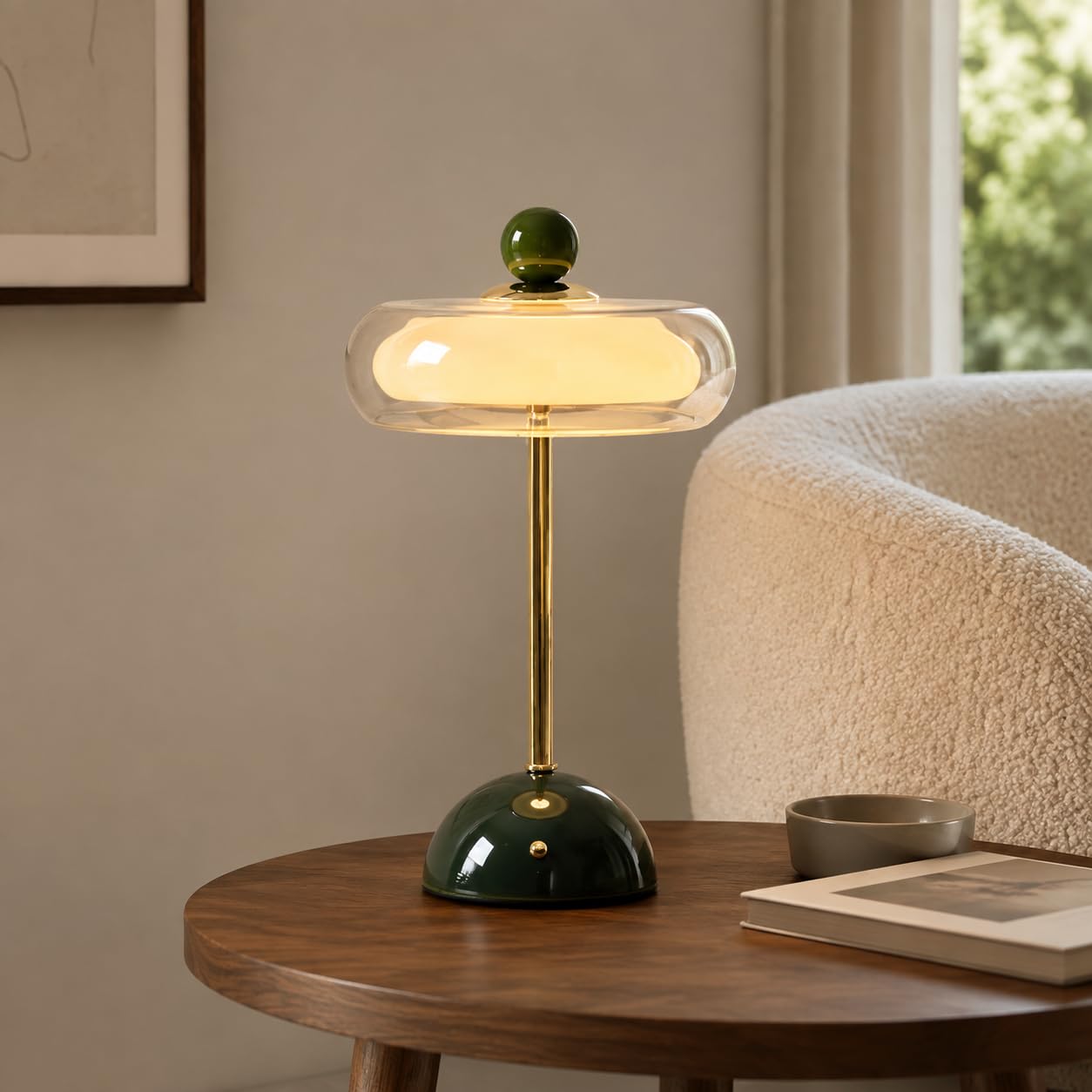 AZMV Glass Touch Table Lamp, Dimmable LED Bedside Lamp with 3 Colour Temperatures, Modern Retro Decorative Light for Bedroom, Living Room and Side Table, Dark Green