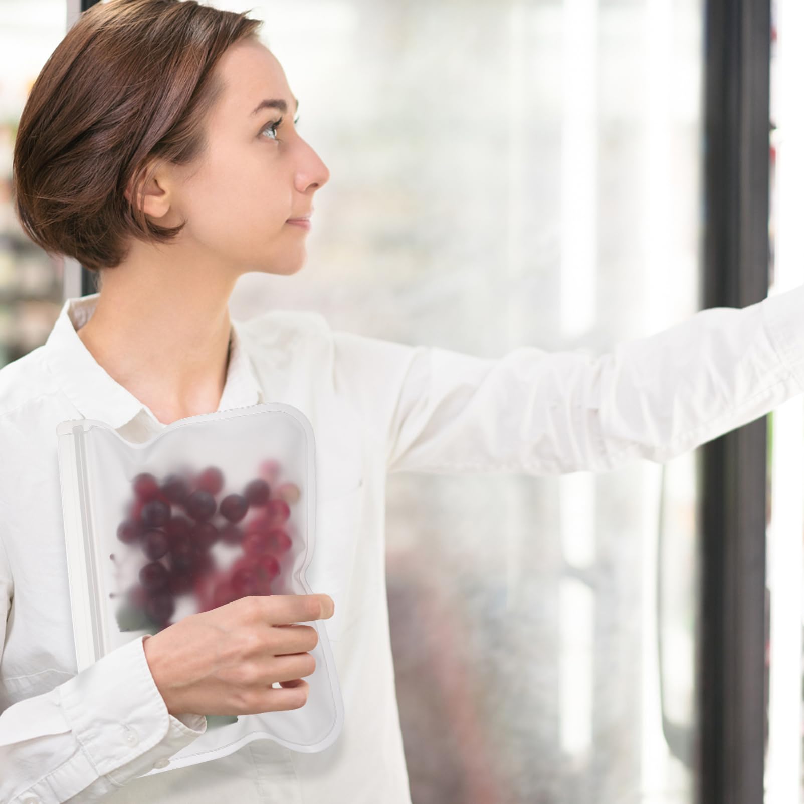 Cabilock 10 Sacchetti Riutilizzabili per Alimenti Impermeabili e Sigillati per Carne Frutta e Snacks Confezione da 10 Pezzi per Conservazione in Frigorifero