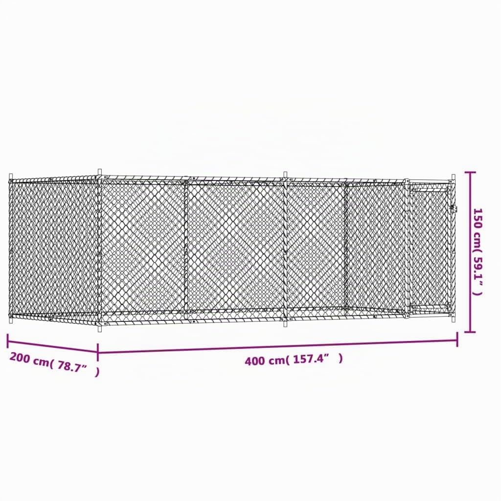 Gecheer Gabbia per Cani con Porta Grigia 4x2x1,5 m in Acciaio Zincato,Canile,Gabbia,per Cani,Box Cane,Cuccia per Galline,da Esterno,Gabbia per Cani Grande,Box Cani Esterno,Recinti per Cani,P3209578