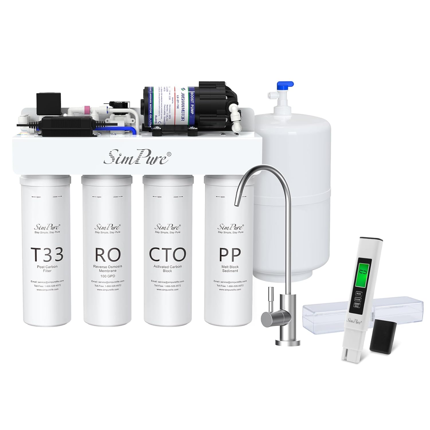 Photo 1 of SimPure T1-100 Reverse Osmosis Water Filter, Near 0 TDS Reverse Osmosis System 7 Stage, Under Sink RO Water Filtration System 100 GPD with Tank, TDS Meter Digital Tester