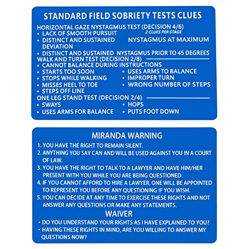 Laser Metal Miranda Warning Card / Standard Field Sobriety Test Clues Cards (6 PCS Blue)