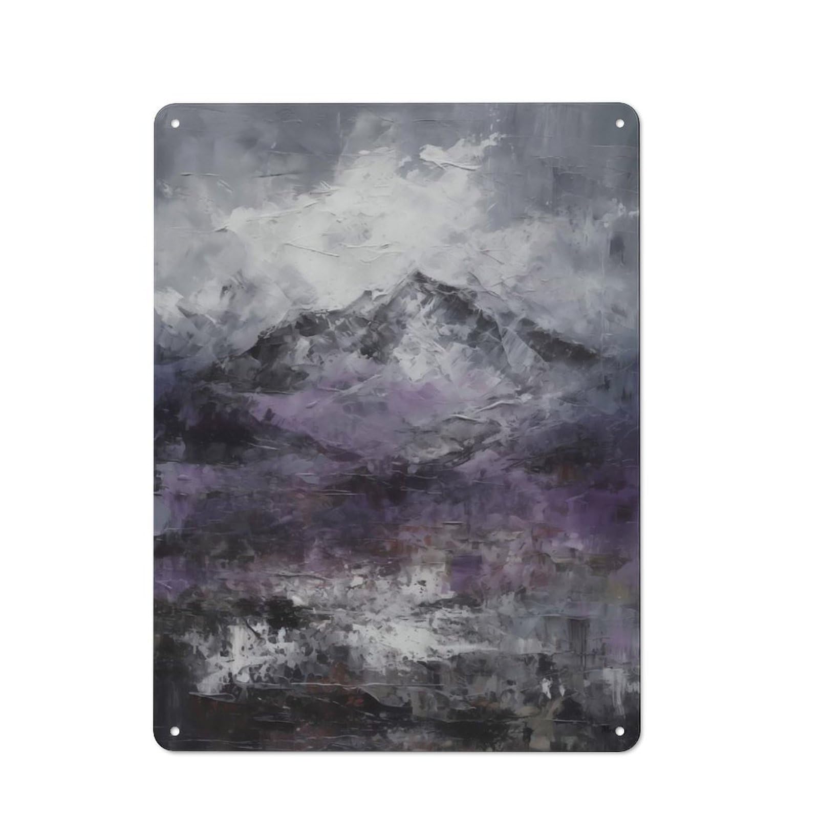Junmoney Majestic Peaks – Abstract Mountain Landscape In Gray And Purple Tones Decorative Metal Sign 40X30cm, Understated Studio Wall Plaque For Hobby Room, Office, Lounge Or Living Room