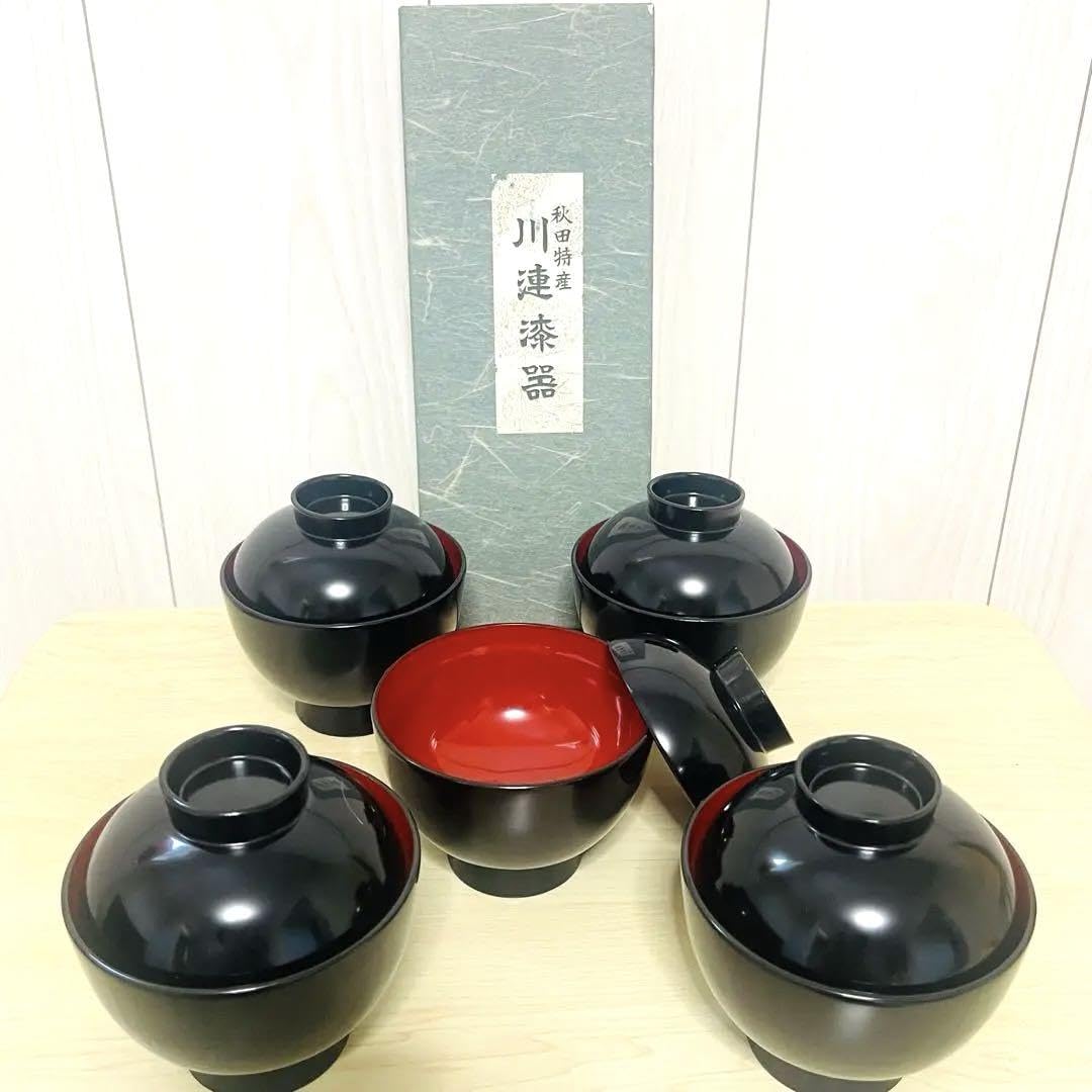 秋田川連漆器　三つ組セット Amazon.co.jp: 秋田 伝統工芸 川連漆器 椀5客 日本製 漆 : ホーム