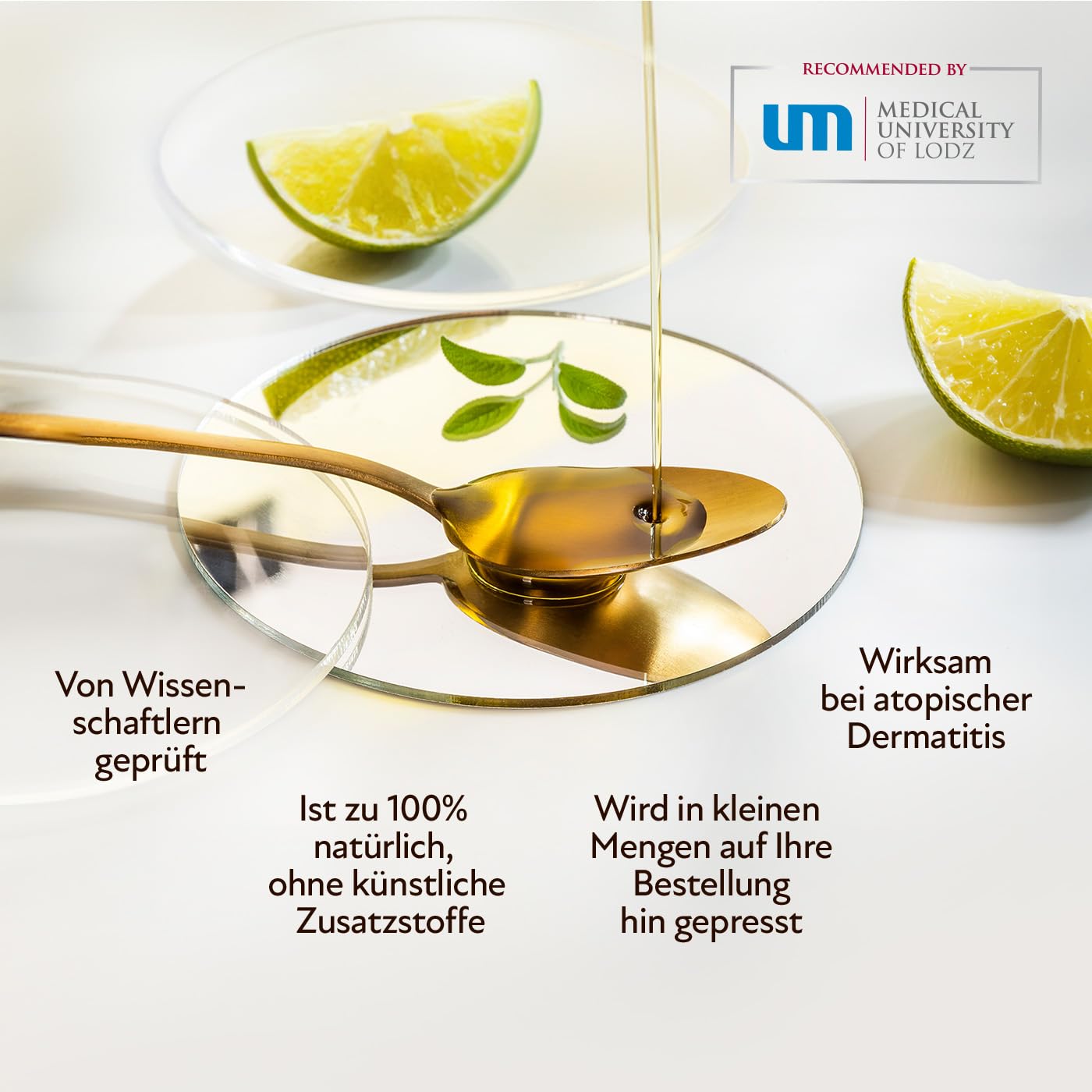 OLINI Nachtkerzenöl 250 ml Direkt aus der Ölmühle, Glasflasche, Kaltgepresst, Unraffiniert, Unbehandelt, Reich an Omega-6, Omega-3, Vitamin E, Gamma-Linolensäure GLA, Veganerfreundlich