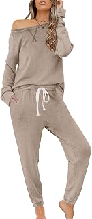 Women Two Piece Outfits Pajamas Set Long Sleeve Pullover Tops and Long Pants Sweatsuits Tracksuits