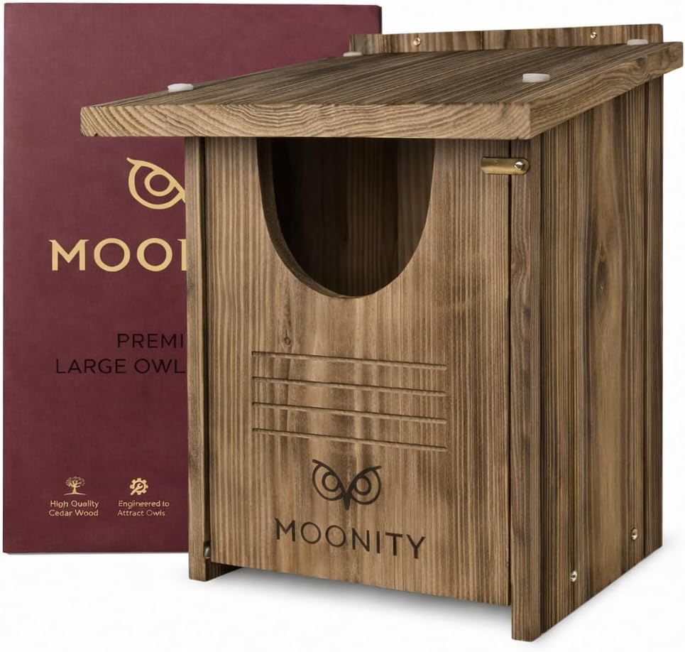 MOONITY Large Fire-Treated Cedar Owl House – 16" x 12" x 12" All-Season Nesting Box for Barn & Screech – Durable, Weatherproof & Easy to Install