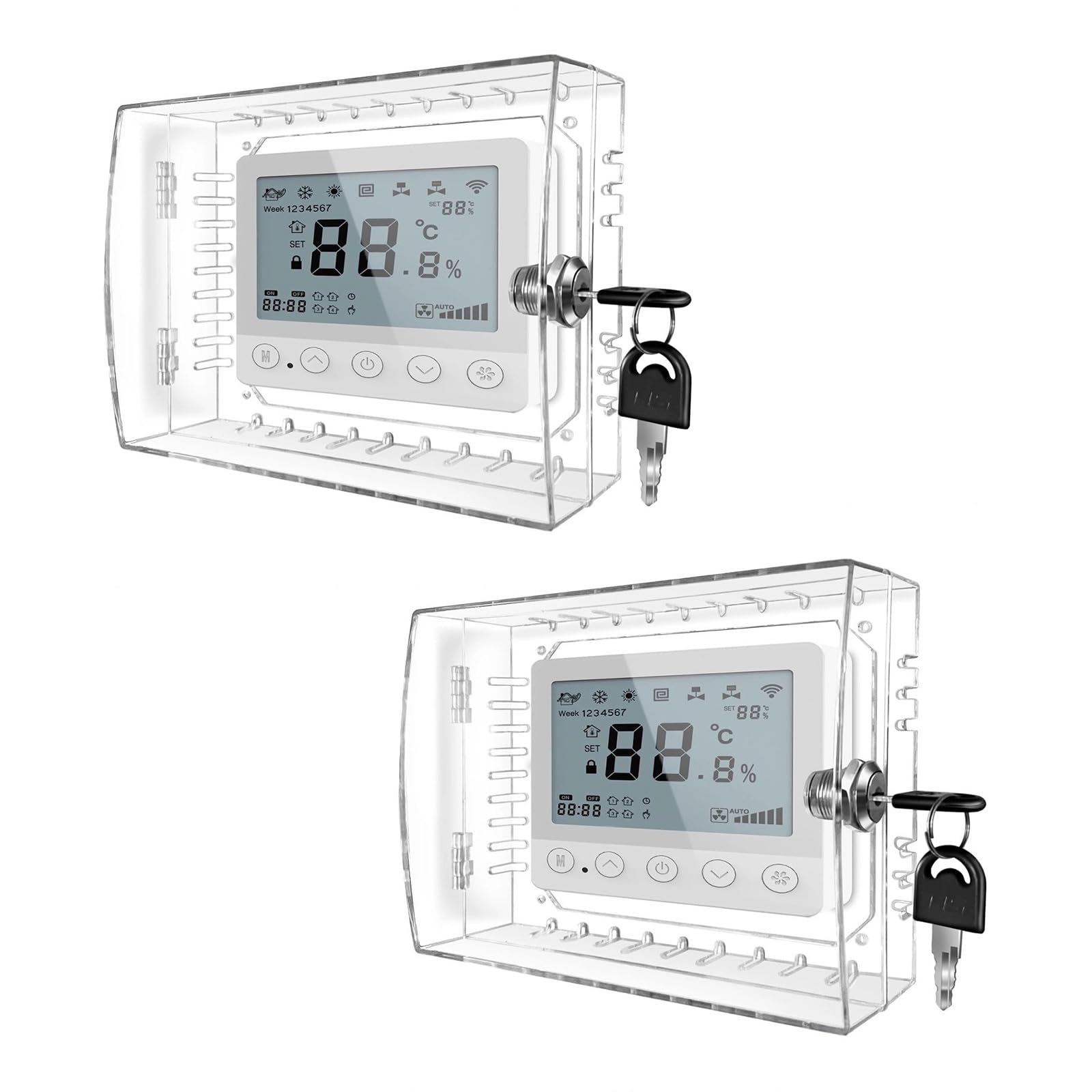 Portable Acrylic Thermostat Guard with Keys, Lockable Cover for Wall-Mounted HVAC Systems in Commercial Spaces Industrial Thermostat Protective Case