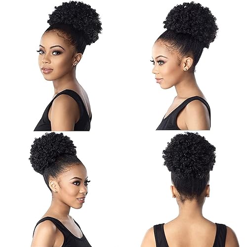 Miniatura 8 de THEMIS HAIR Cola de caballo afro con cordón y clips, extensiones de cabello para mujeres negras, niños y niñas, cabello sintético instantáneo,