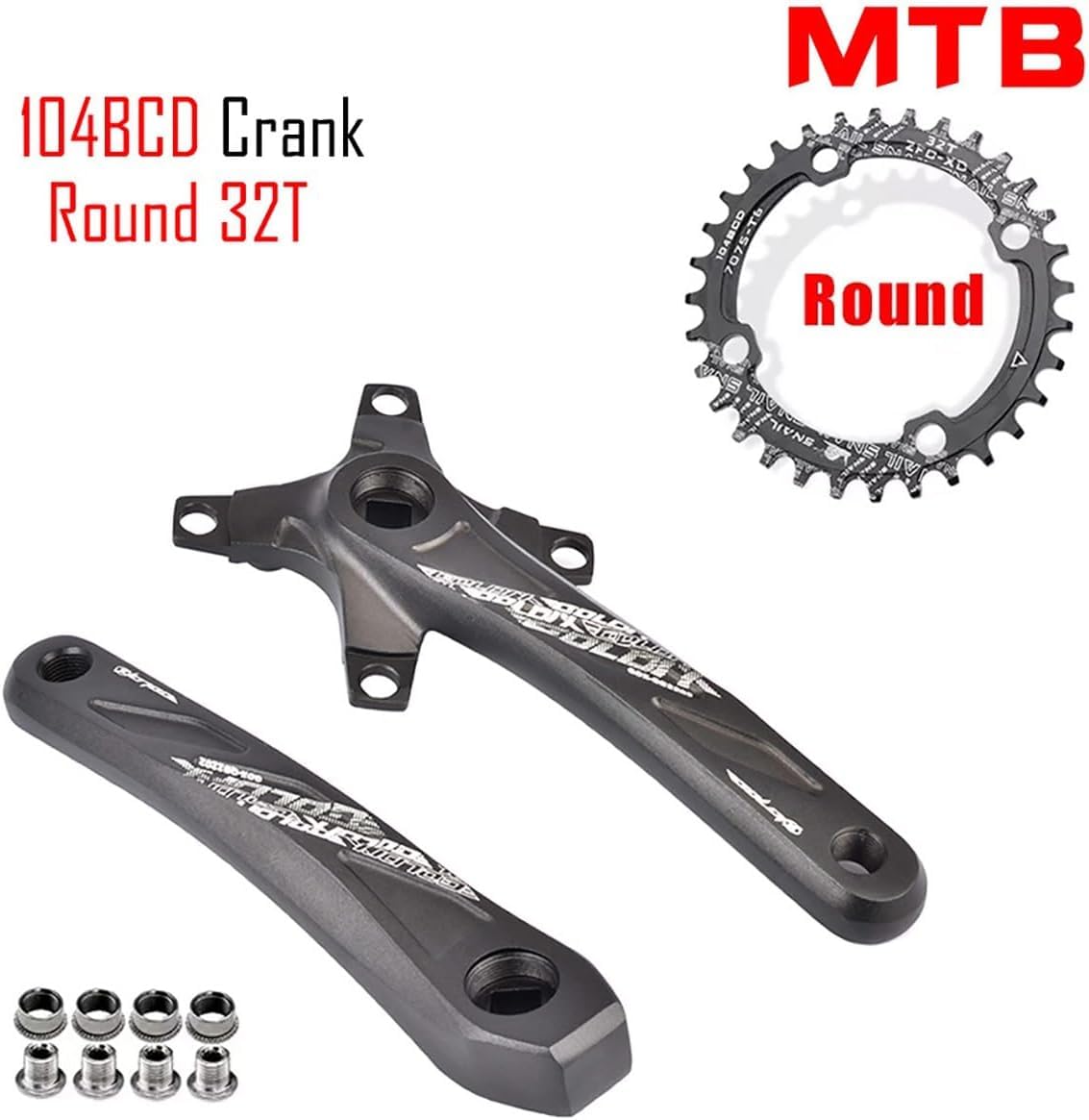 Guarnitura per Bici Quadrata conica 170/175mm Guarnitura per Mountain Bike 104/64BCD 32T/34T/36T/38T/40T/42T Corona a velocità Singola MTB Set pedivella per 10/11 velocità Nero,175mm,38T