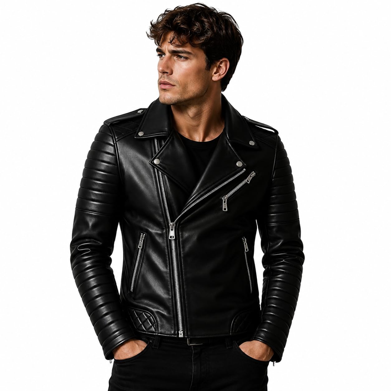 amicraft Black Leather Jacket Original Faux Leather For Mens And Boys-picture-47
