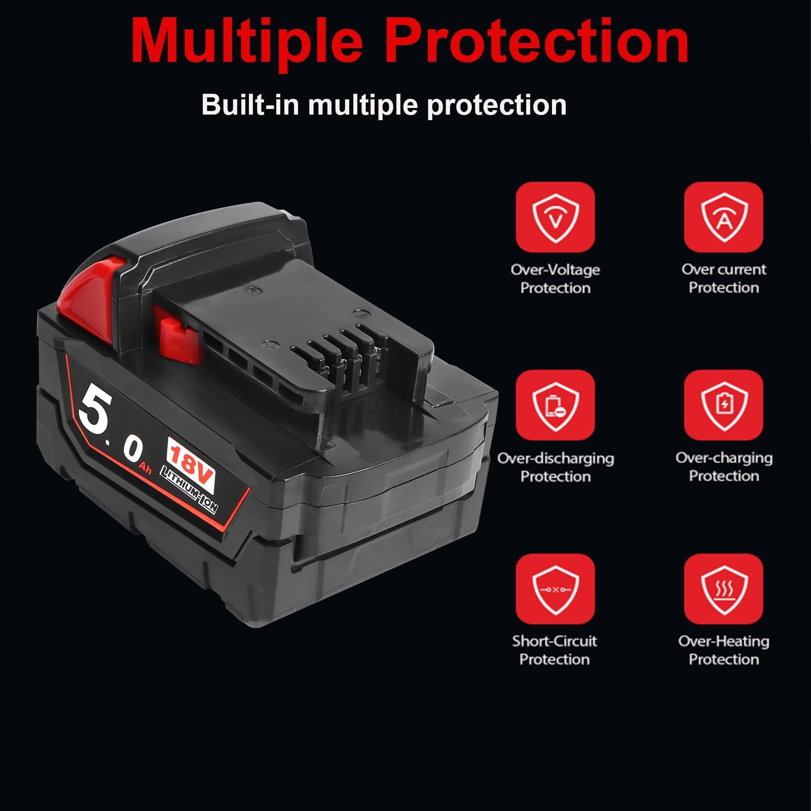 Powarobor 2X M18B5 18V 5,0Ah Batterie & Chargeur Kit pour Milwaukee M18 | 48-11-1850/48-11-1820/1828/1840/1860,Compatible avec les outils sans fil Milwaukee M18 18V