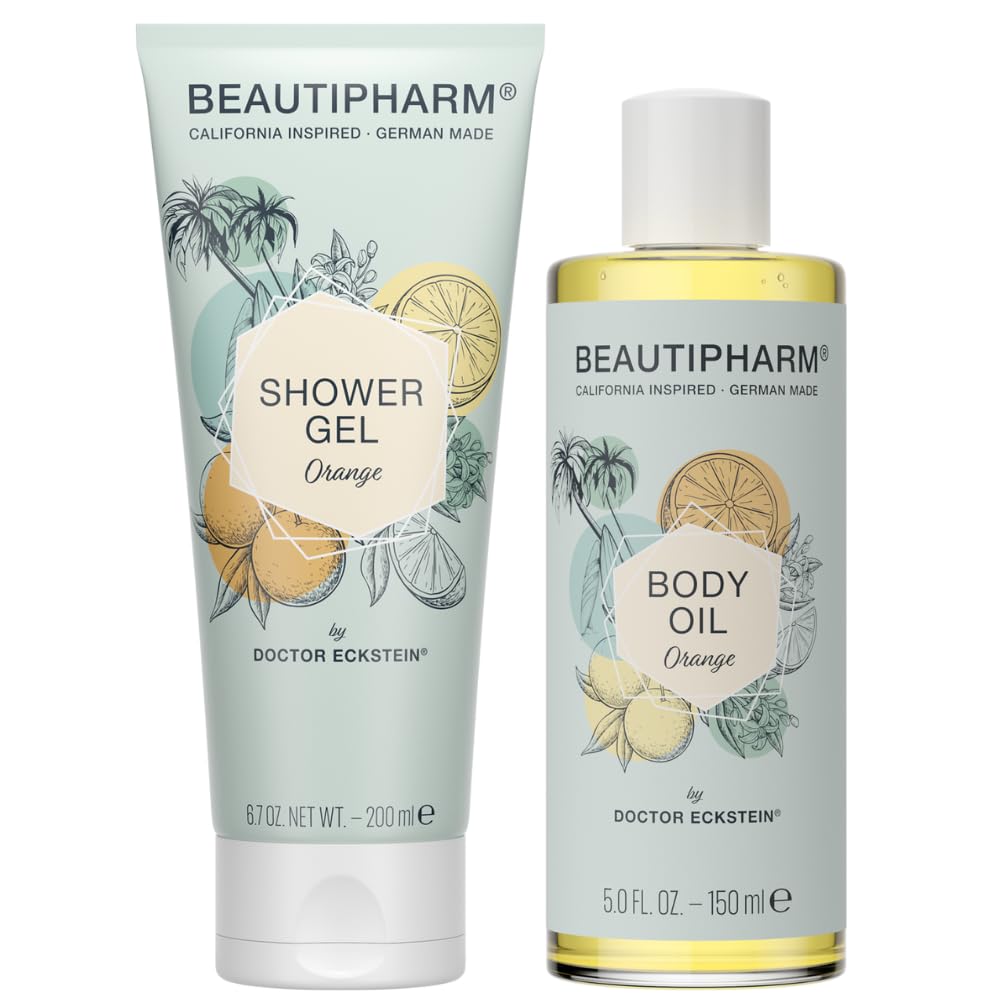 Doctor Eckstein Beautipharm Sparset Shower Gel + Body Oil Orange – Mildes Duschgel & pflegendes Körperöl – Aromatischer Orangenduft – Pflanzenöle & Vitamin E – Für geschmeidiges Hautgefühl
