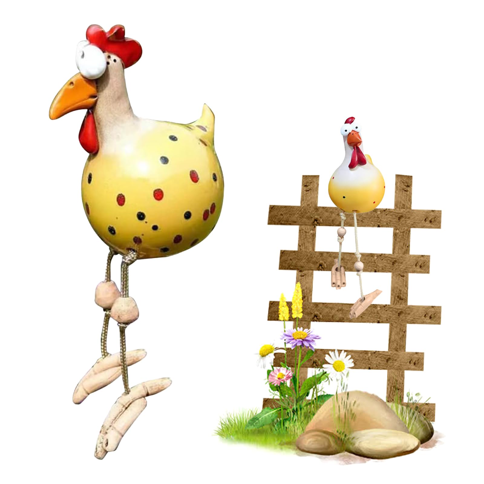 Gallinas Decorativas Jardin Resina y cerámica Gallo Decoración de la Estatua de la Gallina para Exteriores Figuras de Pollo y gallinas decoración para terrazas,balcón,Patio Trasero (Amarillo)
