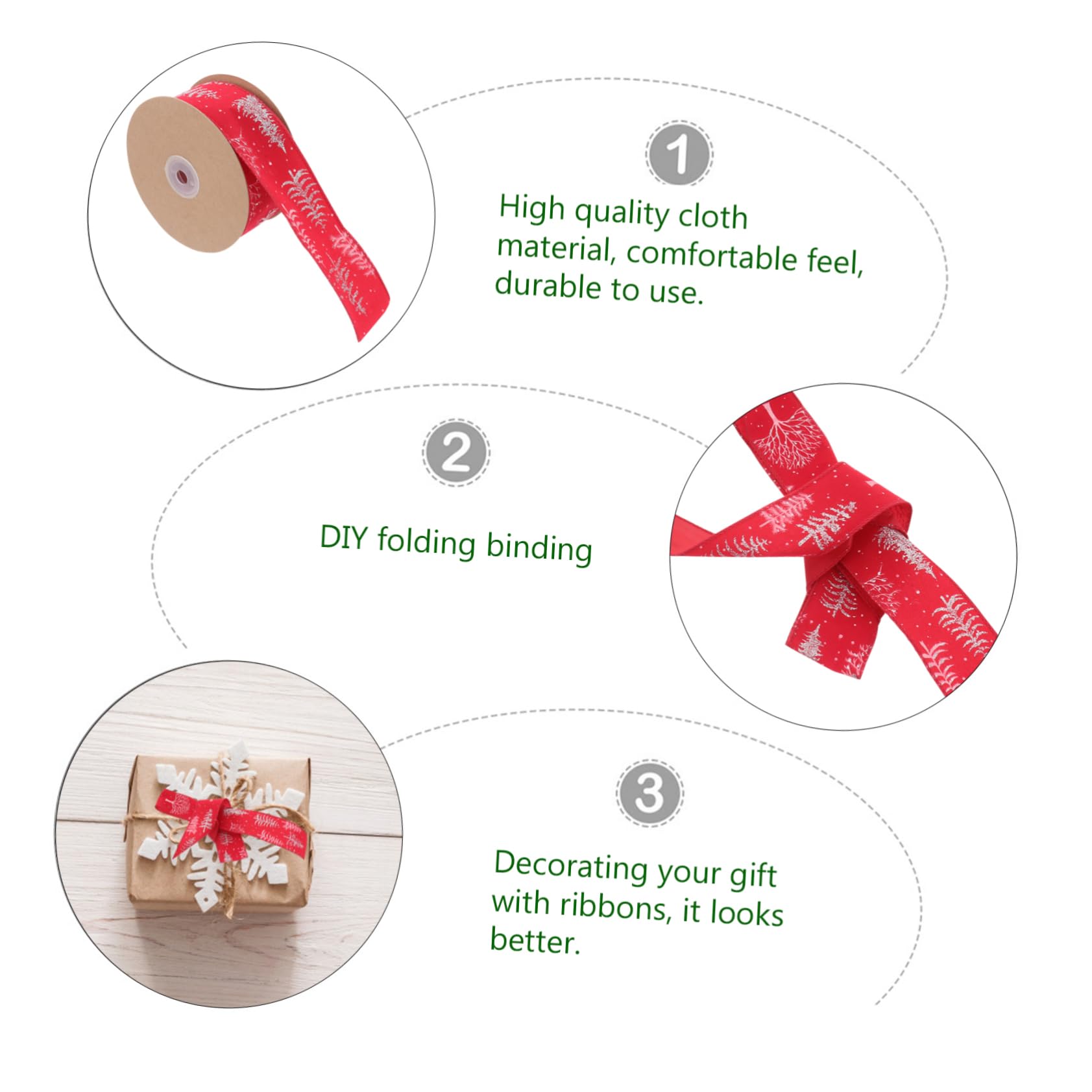 NUOBESTY 3rollen Weihnachtliches Dekorationsband Weihnachtsmuster-ribbon Für Bastelarbeiten Geschenkverpackungen Und Weihnachtsbaum-dekorationen Farbenfroh Und Langlebig Für Kreative
