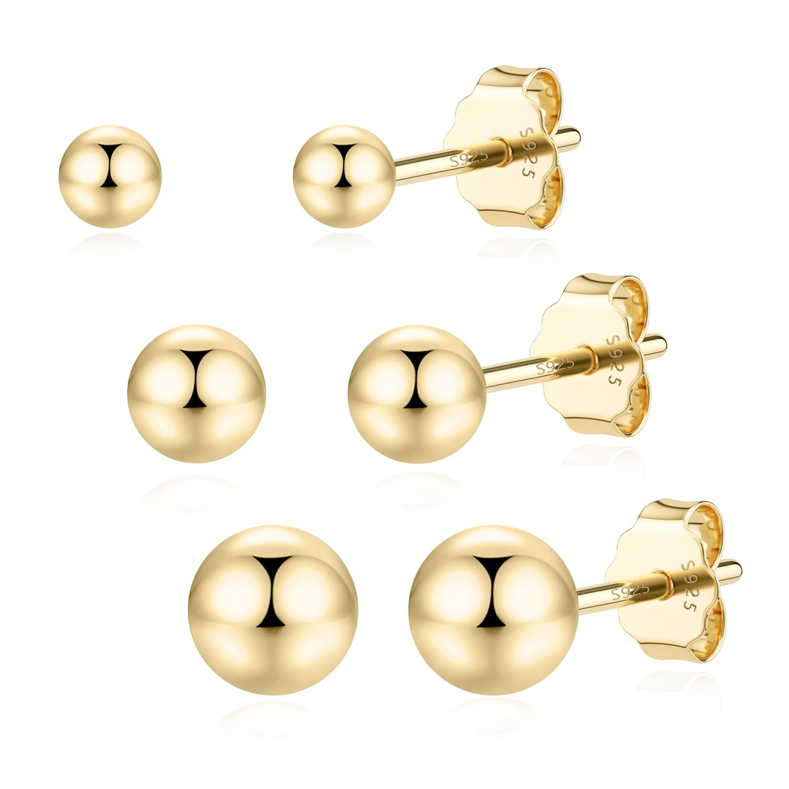 JIAYIQI925 Sterling Silver Stud Earrings Simple Mini Bar Circle Dot Heart Star Lightning Bolt Stud Earrings 14K Gold Plated Cartilage Earrings Studs for Women Men Hypoallergenic Jewelry