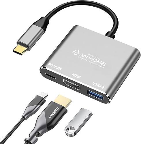AnHome - Adaptador USB C Hub HDMI 3 en 1 USB-C multipuerto concentradores USB 3.0, carga tipo C 100 W PD, adaptador USBC, adaptador Dongle Dock