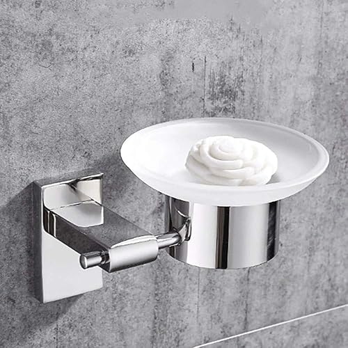 Jabonera Base cromada montada en la pared con soporte de caja de jabón de vidrio acrílico, accesorios de baño, estuche para jaboneras