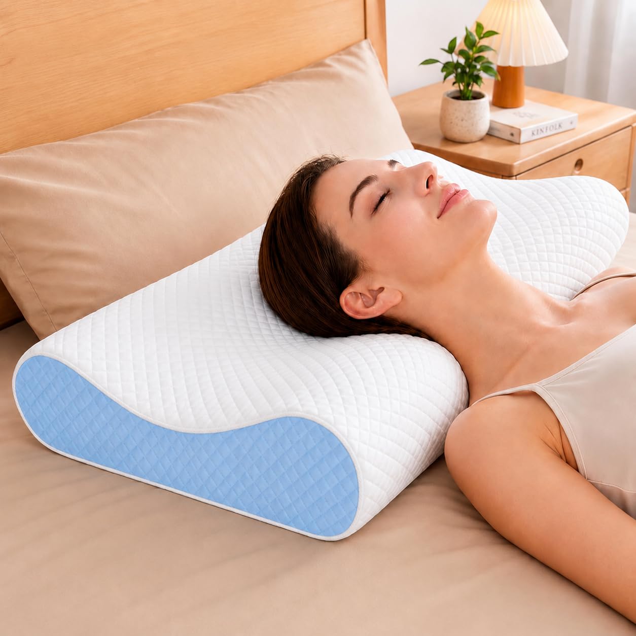 Memory Foam Cervical Pillow for Neck Pain Relief Ergonomic Contour Design for Back & Side Sleepers Breathable Washable Cover Neck Support Sleeping Pillow (Sky Blue)-picture-16
