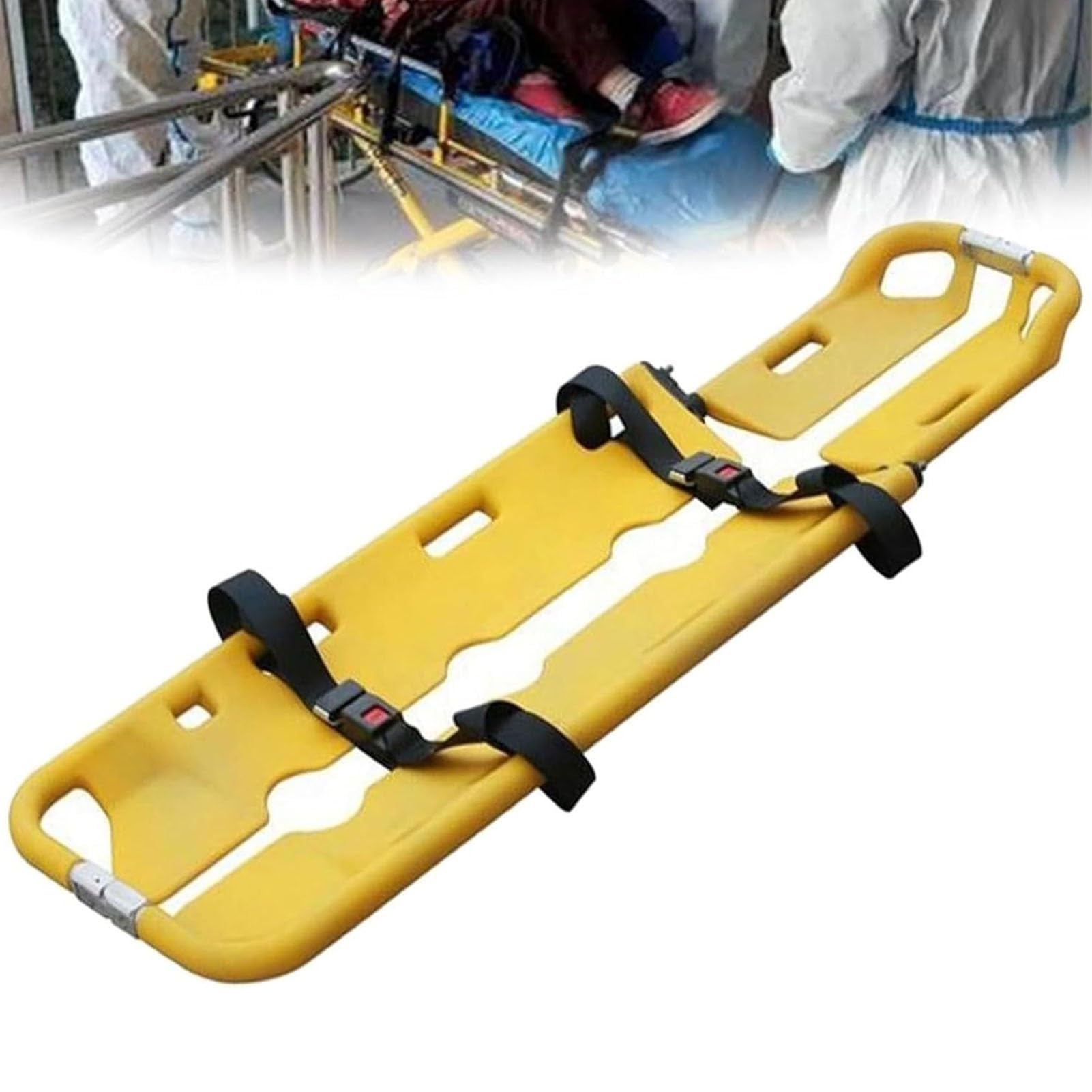 SGKOMN Folding Stretcher, Folding Scoop Stretcher with Safety, Lightweight Fire Emergency Medical Flat, Portable Patient Transfer Rescue Board, for Hospital Home Gurney, Yellow