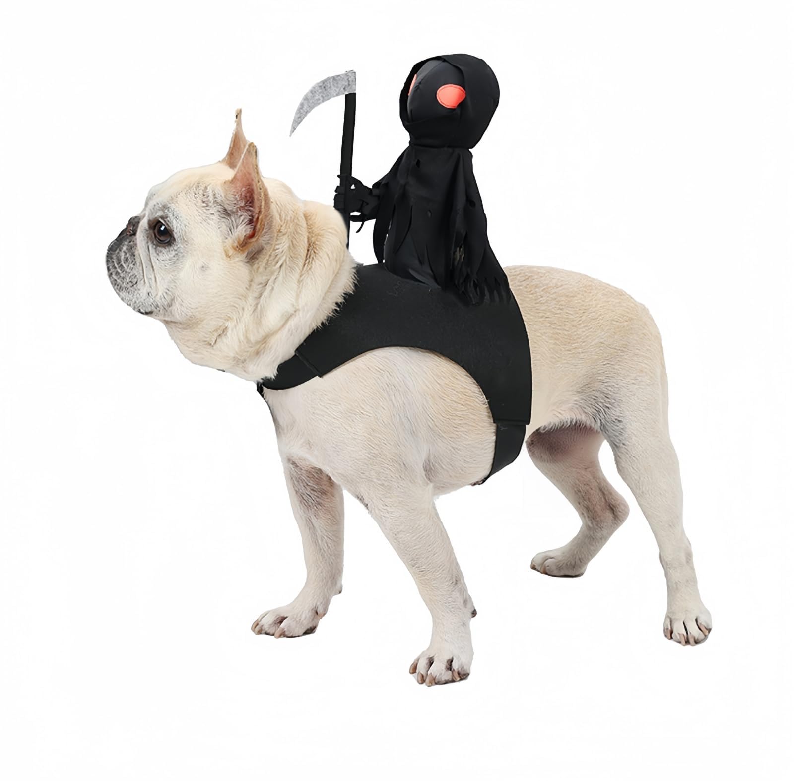 Dog Halloween Grim Reaper Rider 3D Costume, Magic Tape Fastened Cosplay Outfit, Adjustable Fit for Small Medium Large Dogs & Cats, Fun Apparel for Party Festivals and Casual Wear，M