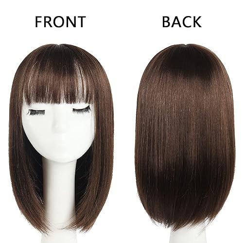 Miniatura 3 de HSPJHTM Peluca estilo Bob, pelucas cortas marrones, retardantes de llama, de 14 pulgadas, lacio, sedoso, esponjoso, para mujer, peluca sintética