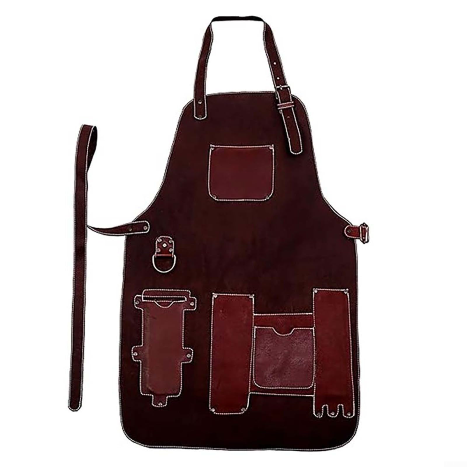 Tablier de soudeur double face en cuir de vachette, ignifuge et résistant à la chaleur, avec poches à rivets pour le travail du bois et du métal
