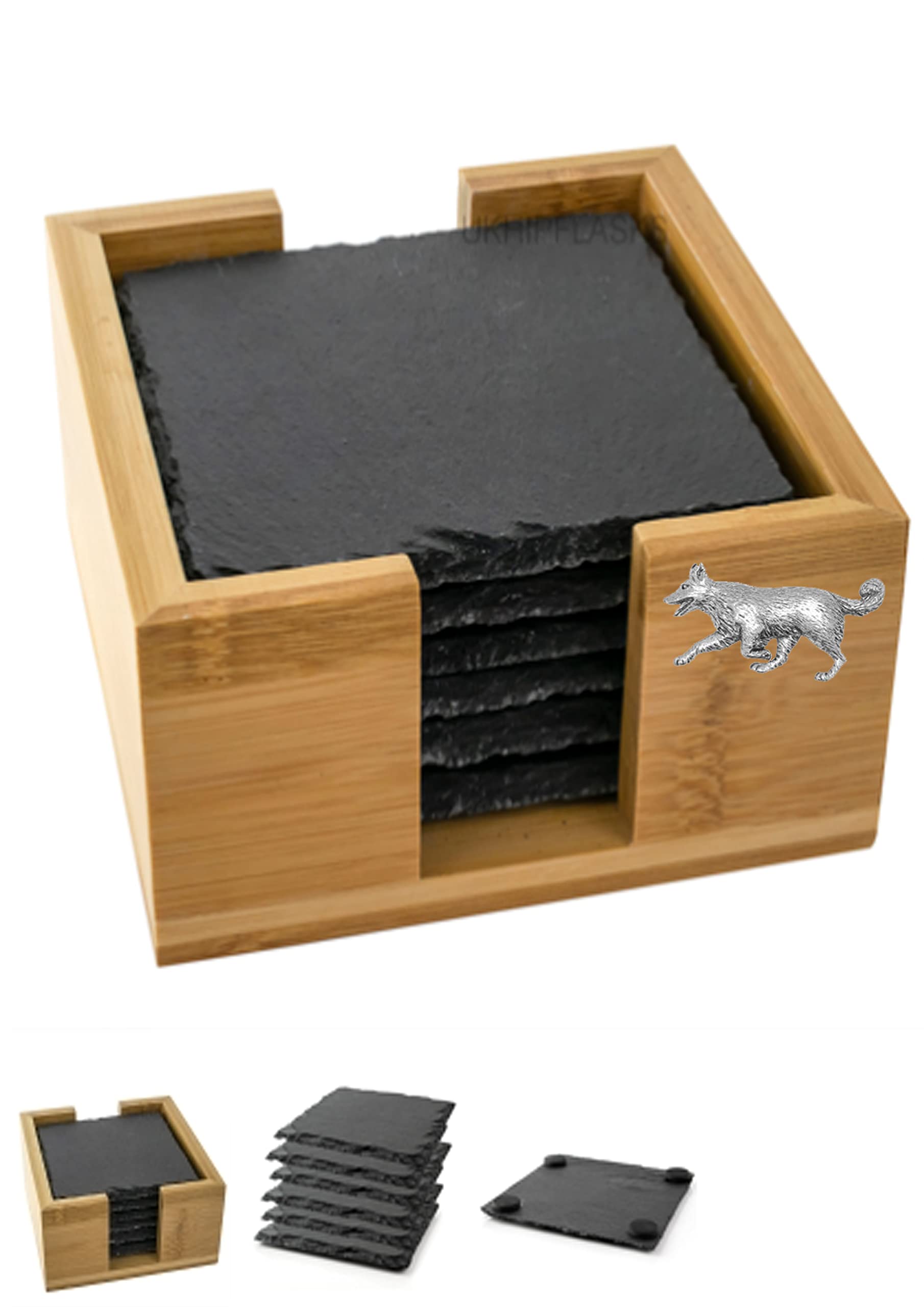Sous-verres en ardoise Border Collie pp-d21 et bambou élégant