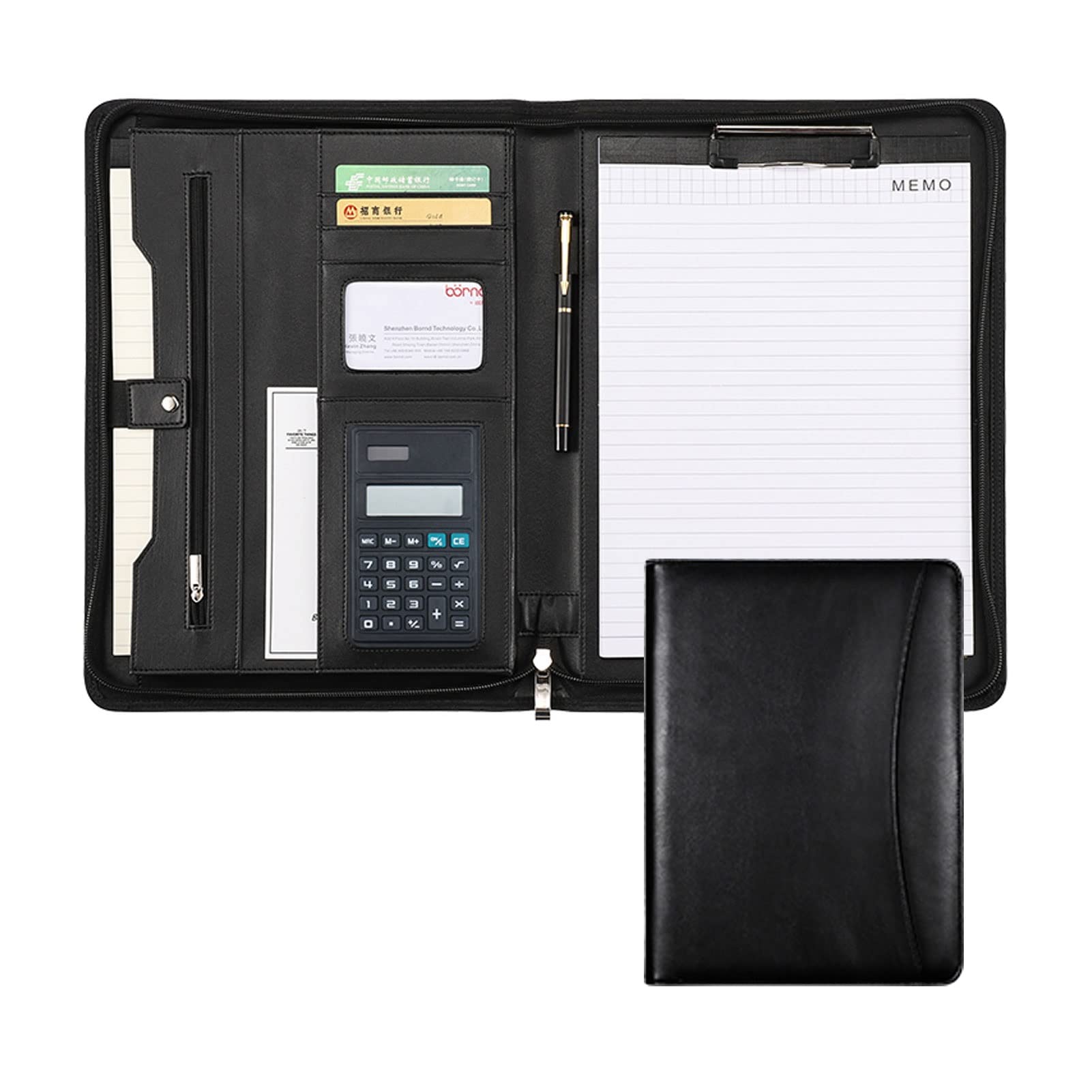 Cartella A4 Portadocumenti Portablocchi Porta Documenti in Pelle con Cerniera per Intervista Viaggi Riunioni Congressi Porta Blocco per Donna O Uomo (Color : Black, Size : 8-Digit Calculator)