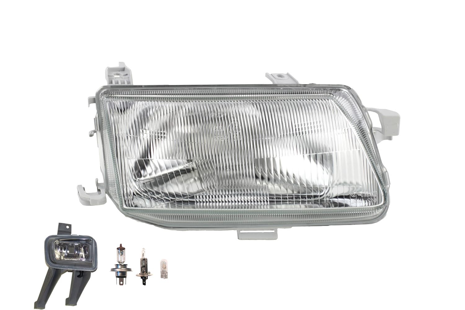 Johns, Faro halógeno delantero principal apto para Opel Astra F 09/94 – 09/98 H4 derecha + faros antiniebla + bombilla